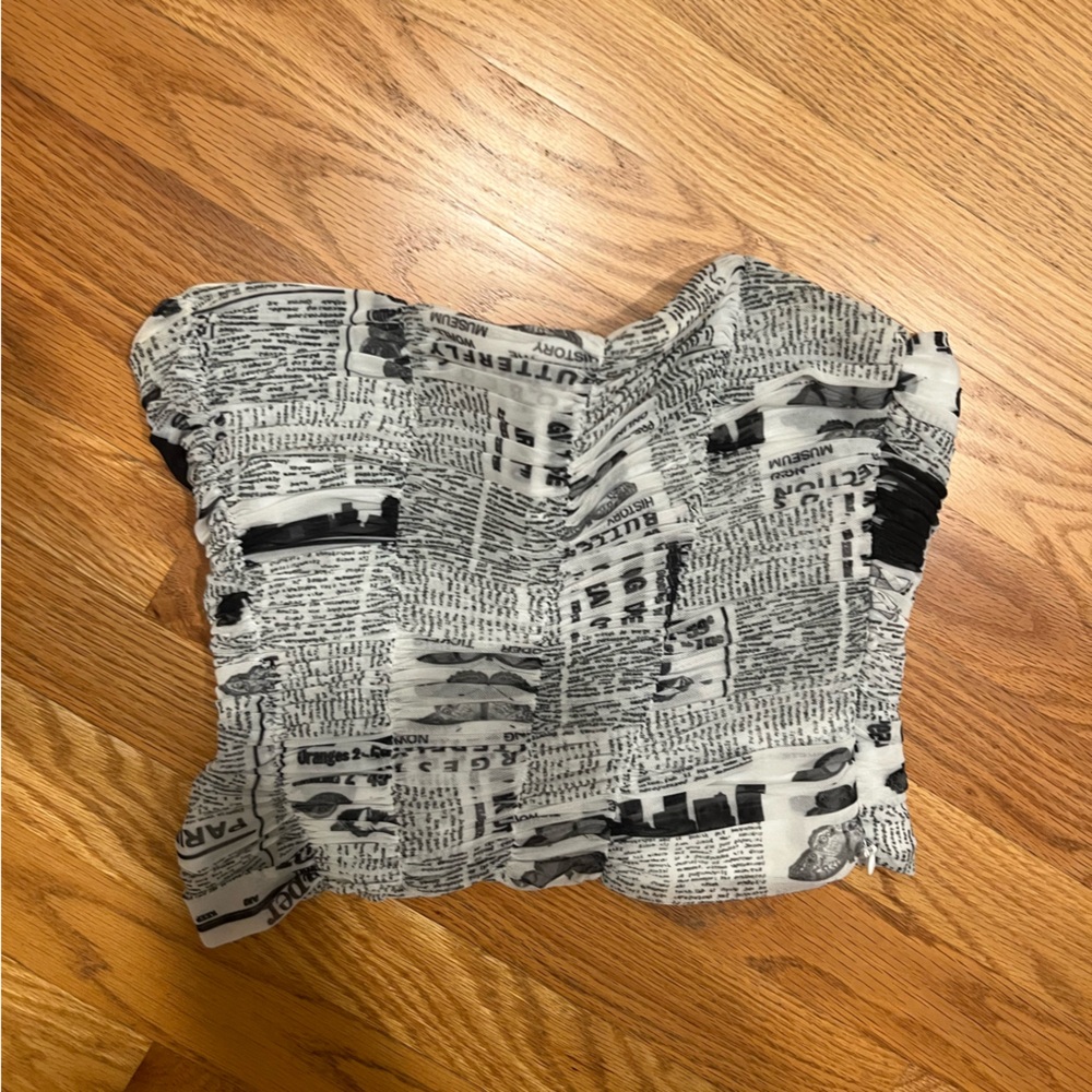 Zara Newspaper Print Strapless Corset Top Black White Small